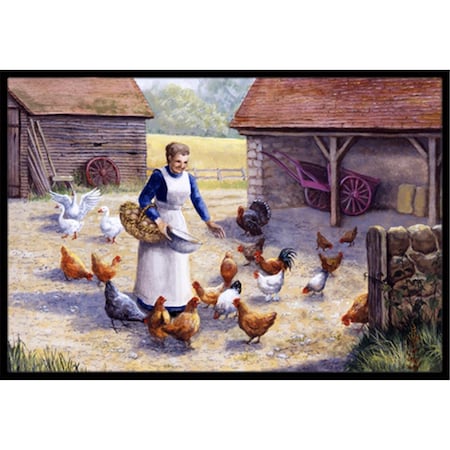 Jensendistributionservices Chicken Hen Feeding Time Indoor or Outdoor Mat, 18 x 27 MI2557386